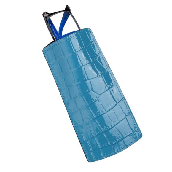 Calfskin Glasses Case – Alligator Effect, Luxury Feel - Blue Lagoon Color - Picture 1 of 3